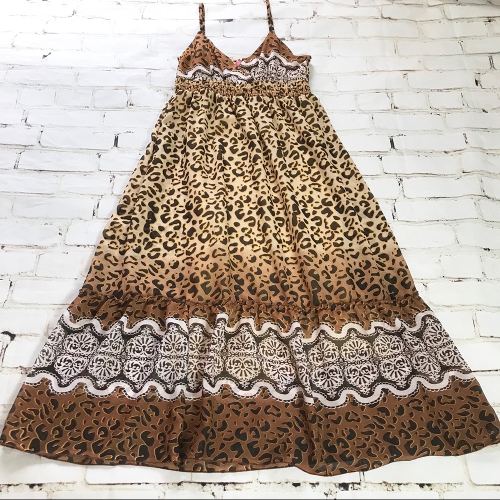 Leopard print boho maxi dress spaghetti straps